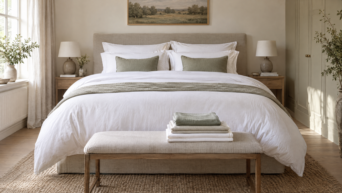 Strak opgemaakt hotelbed met fris wit beddengoed en gevouwen lakens