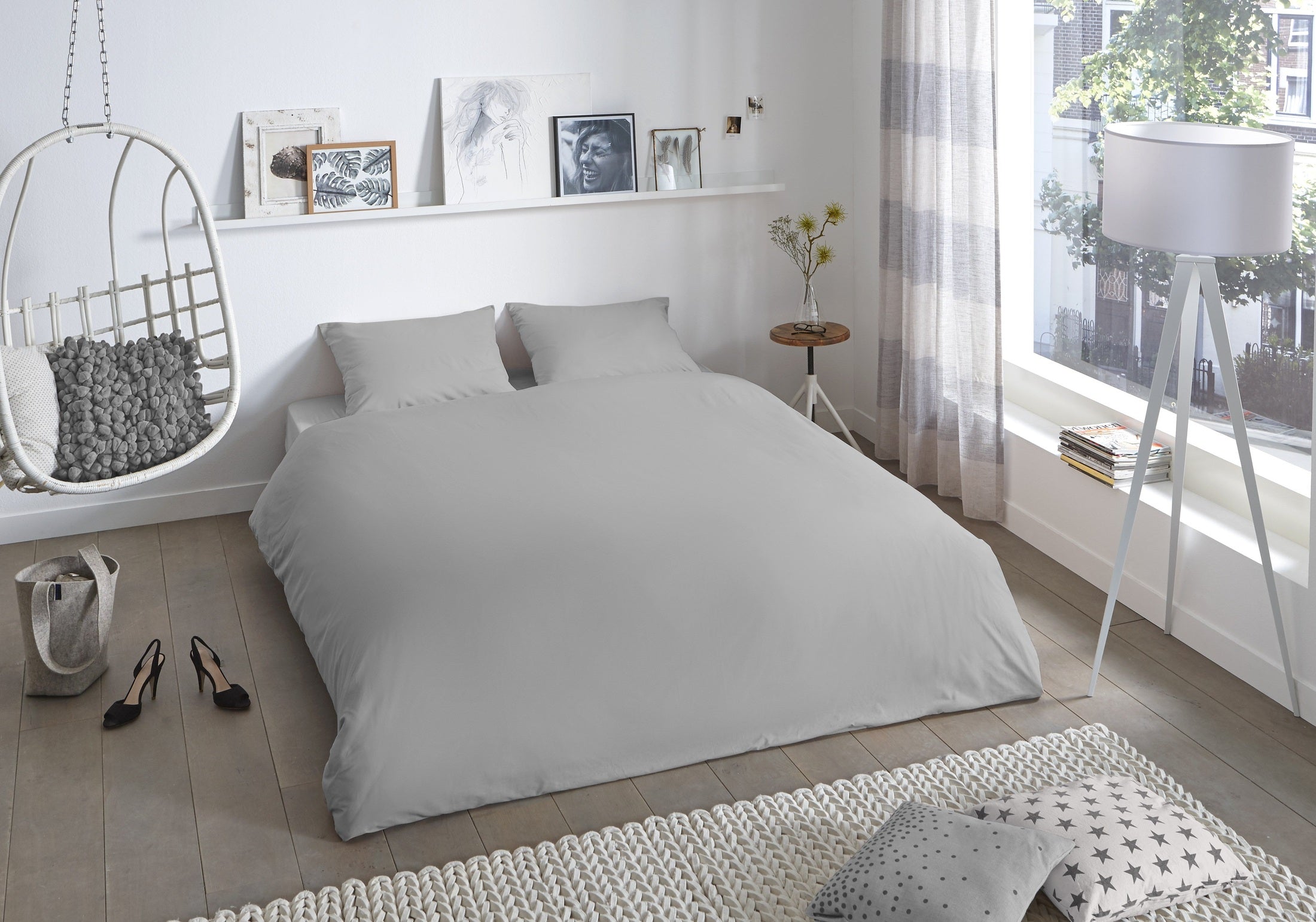 Good Morning Housse de Couette Coton Uni - Gris Clair