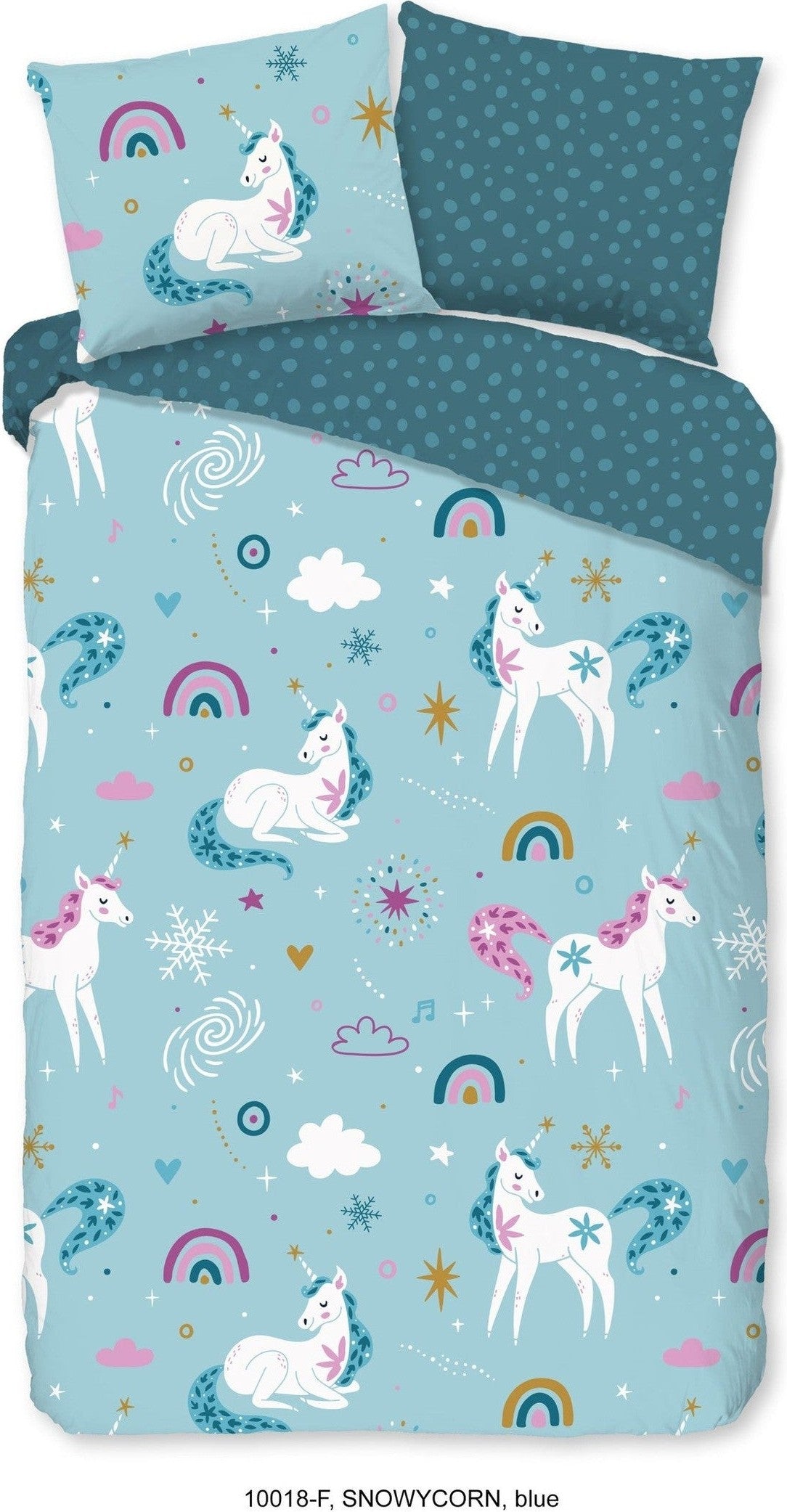 Good Morning Housse de Couette Flanelle Snowycorn Bleu