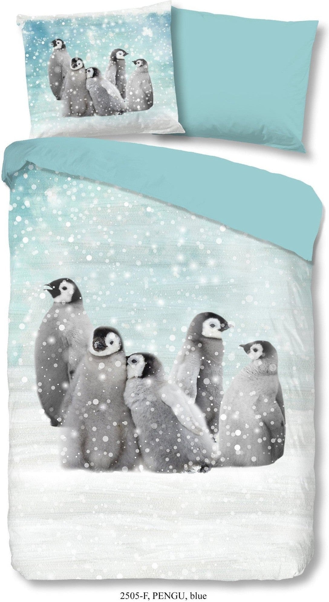 Good Morning Housse de Couette Flanelle Pingouin Bleu