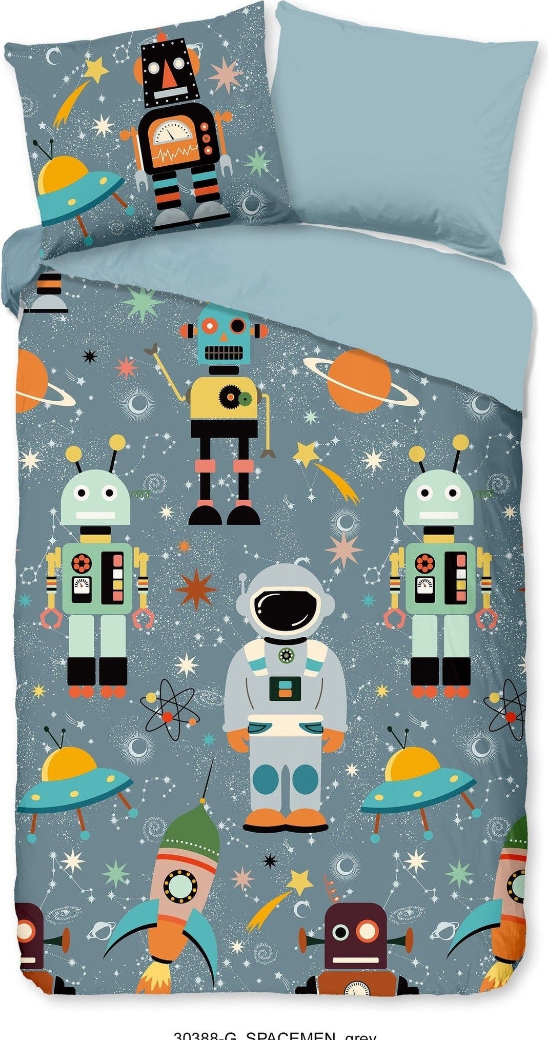 Good Morning Bettbezug Baumwolle Spacemen Grau