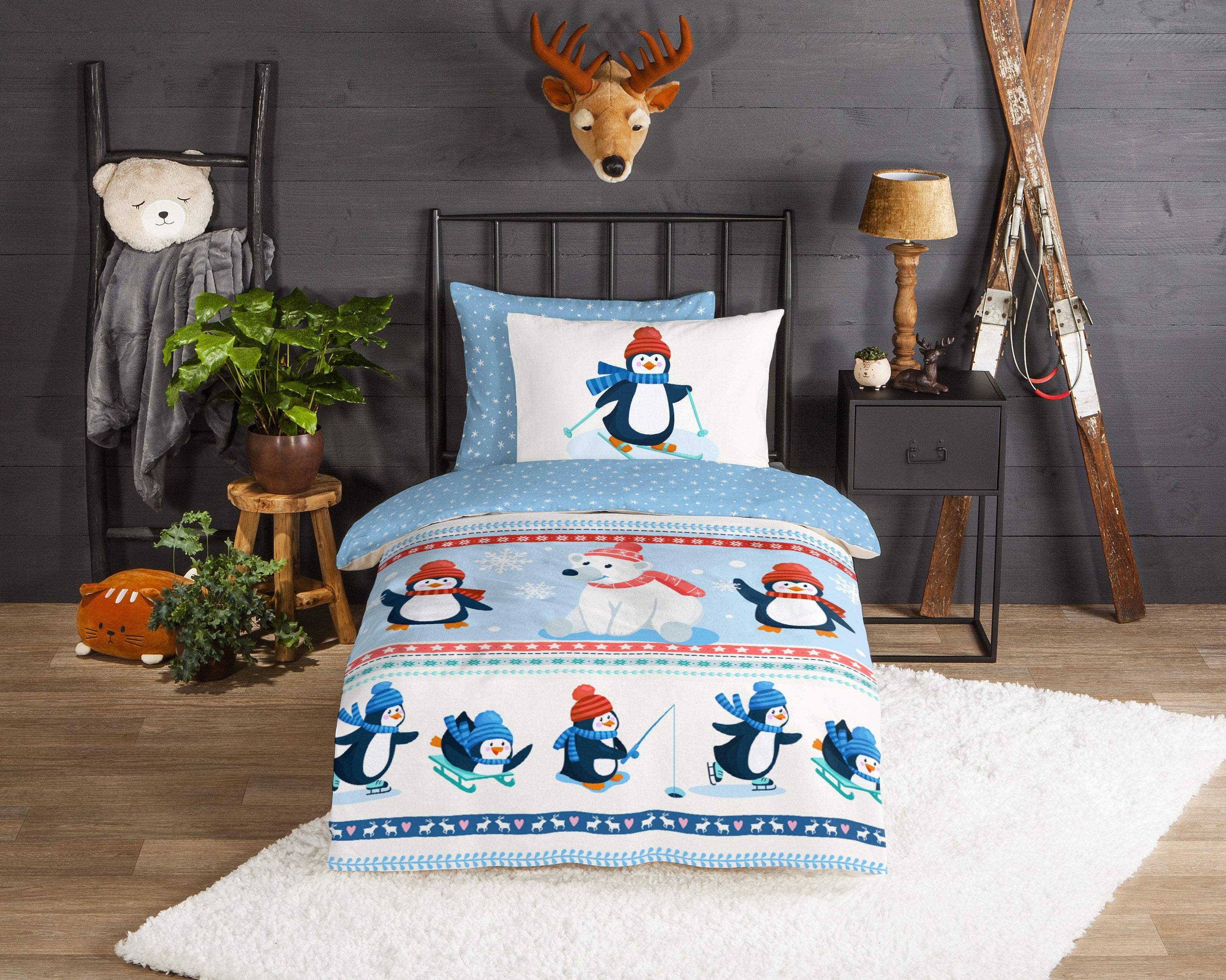 Good Morning Housse de Couette Flanelle Pingouins Multi