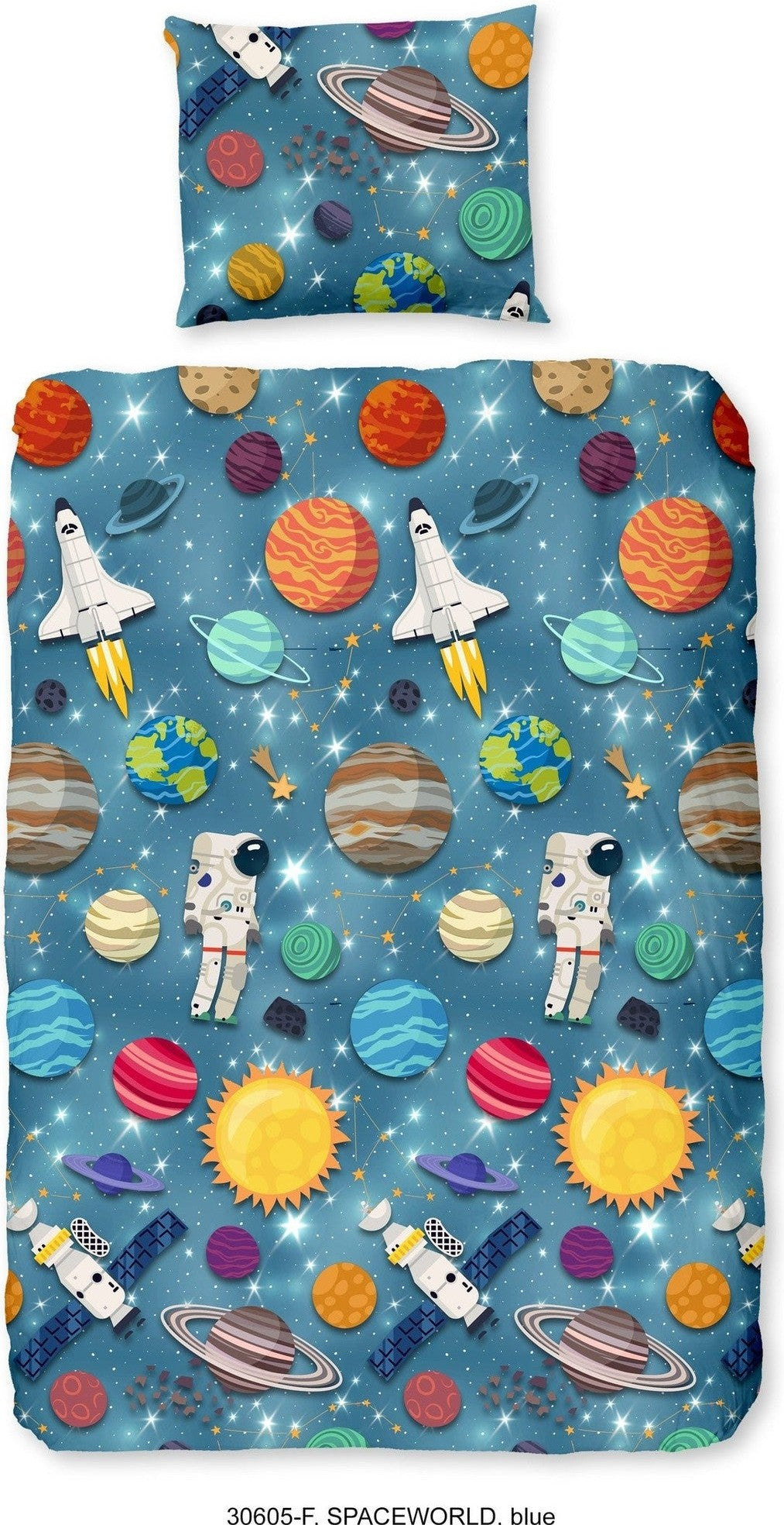 Good Morning Housse de Couette Flanelle Spaceworld Bleu