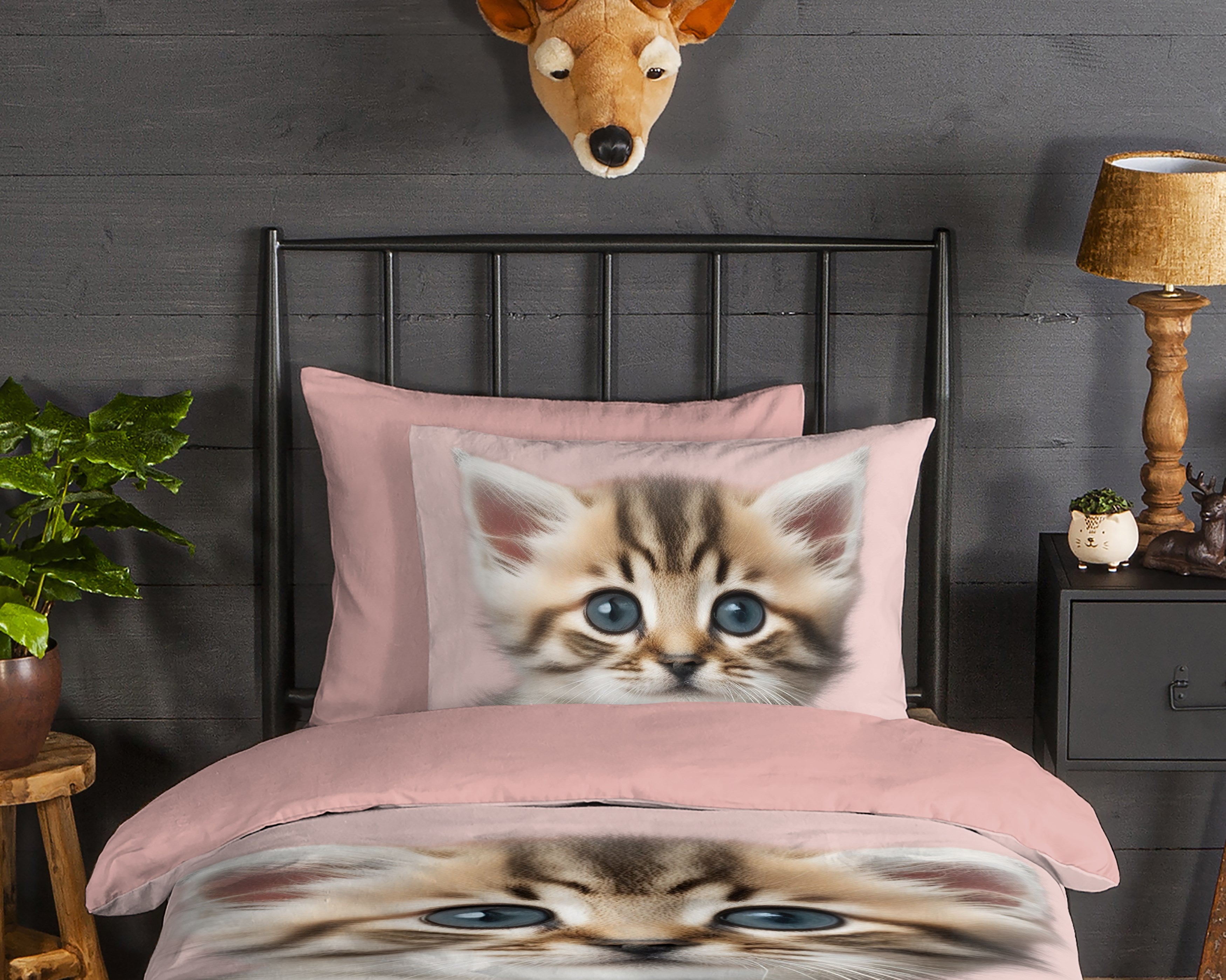 Good Morning Housse de Couette Flanelle Meow Rose