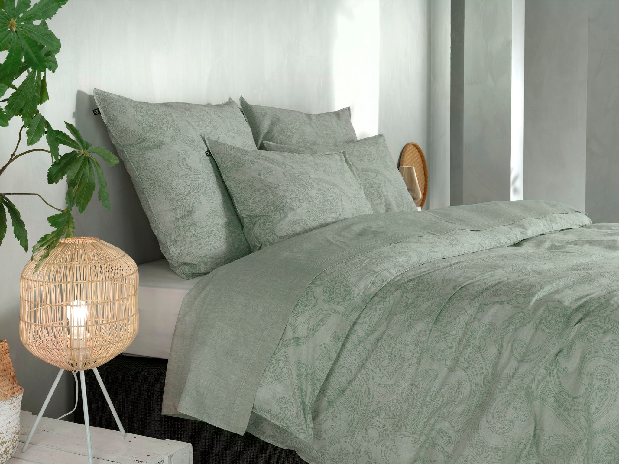 Zo Home dekbedovertrek Paisley Di Lino Moss Green katoen
