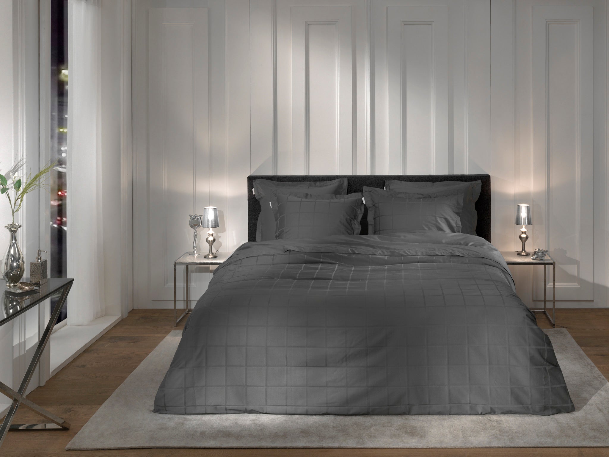 Heckettlane dekbedovertrek Diamante Classic Anthracite katoen-satijn