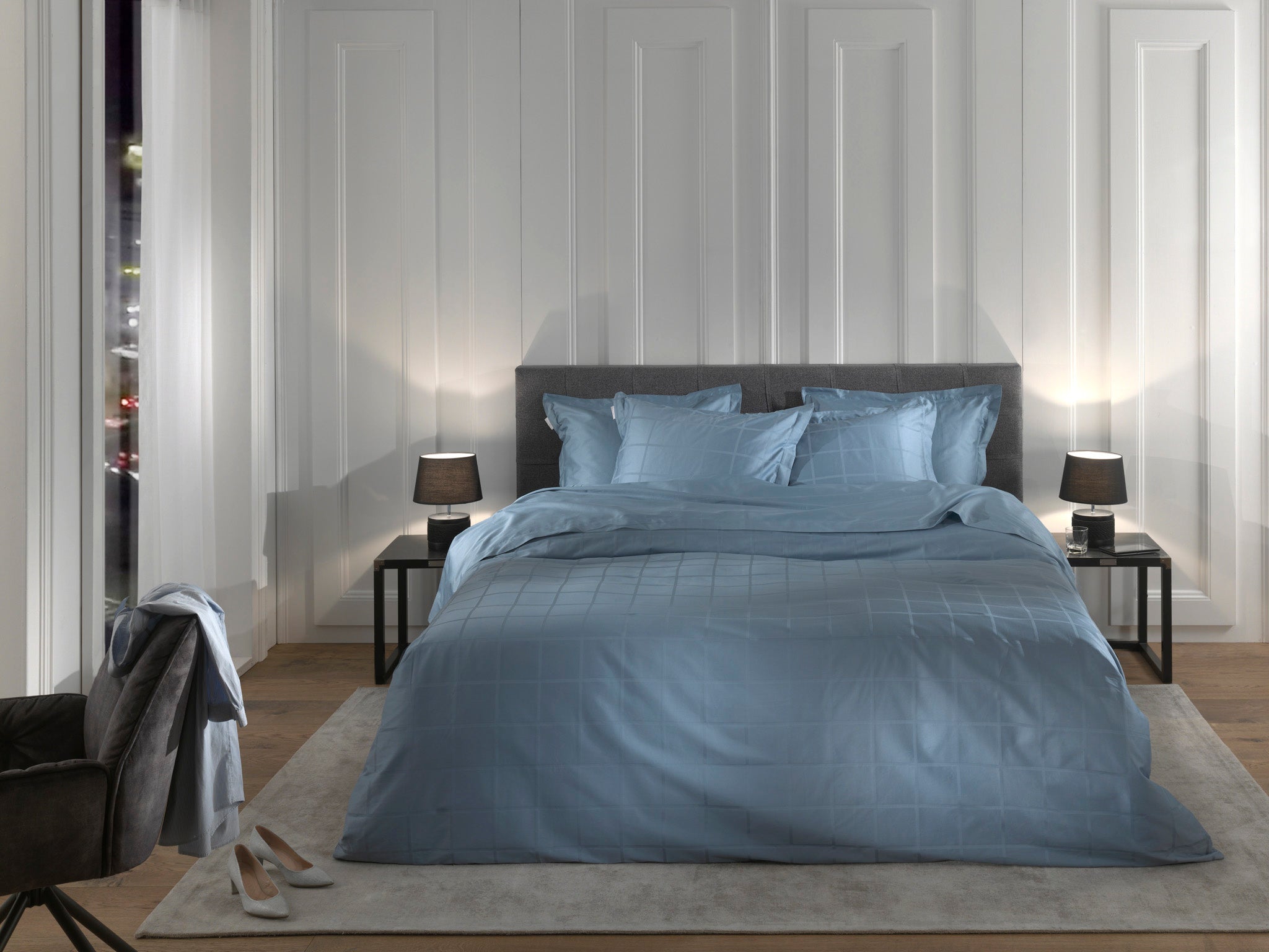 Heckettlane dekbedovertrek Diamante Colonial Blue katoen-satijn