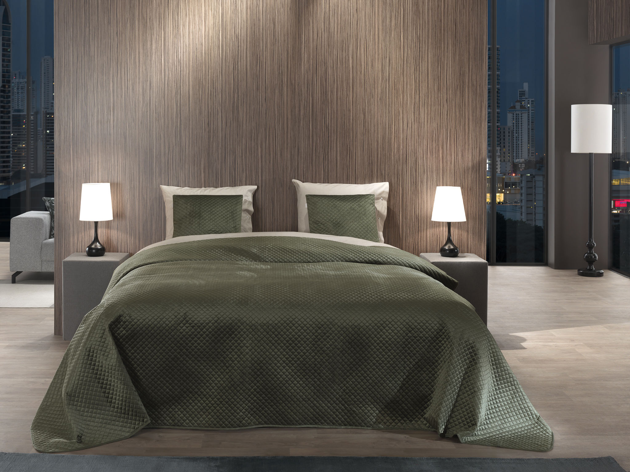 Yellow bedsprei Victoria Army Green polyester