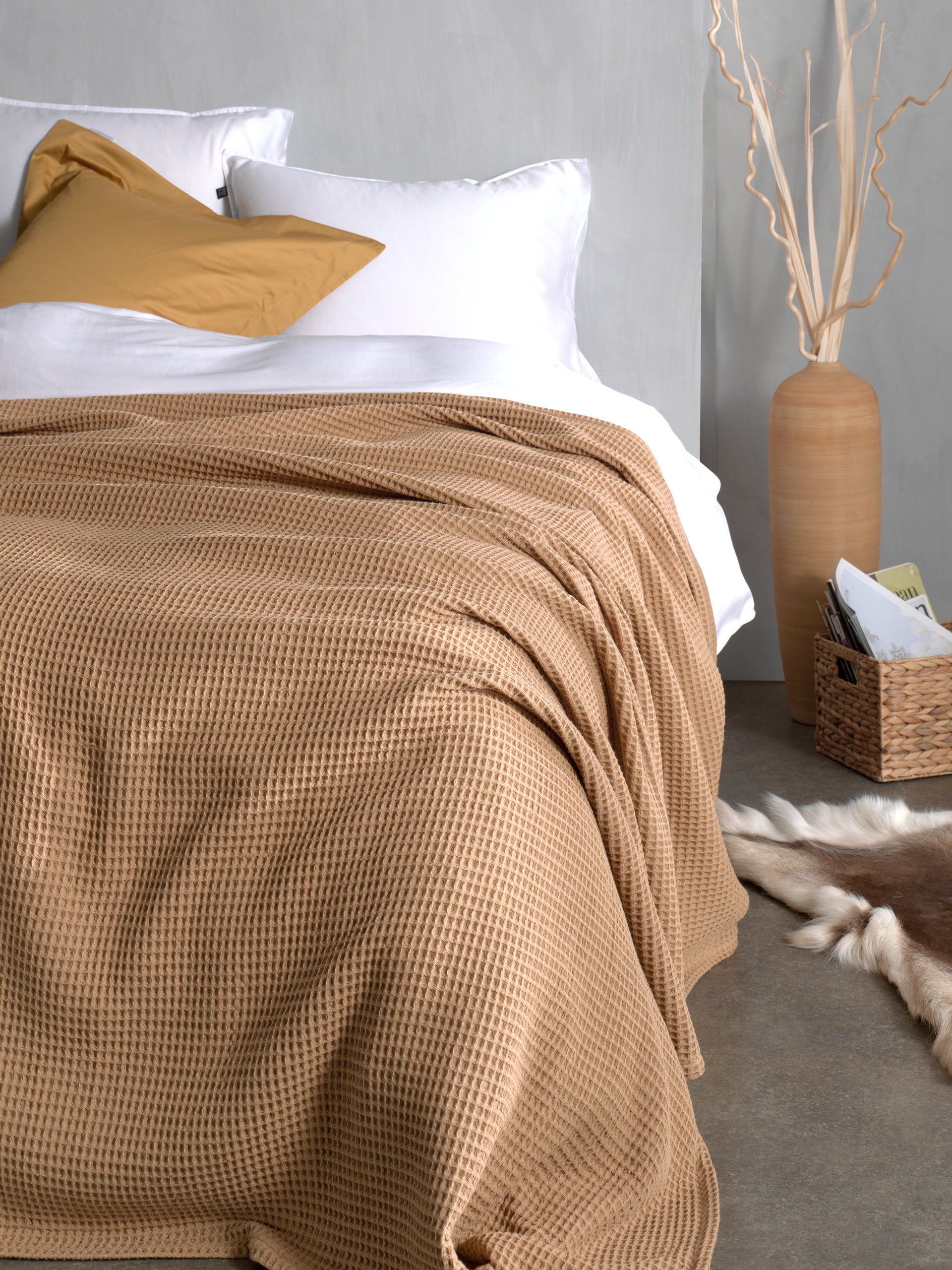 Heckettlane bedsprei Wafel Pale Khaki katoen