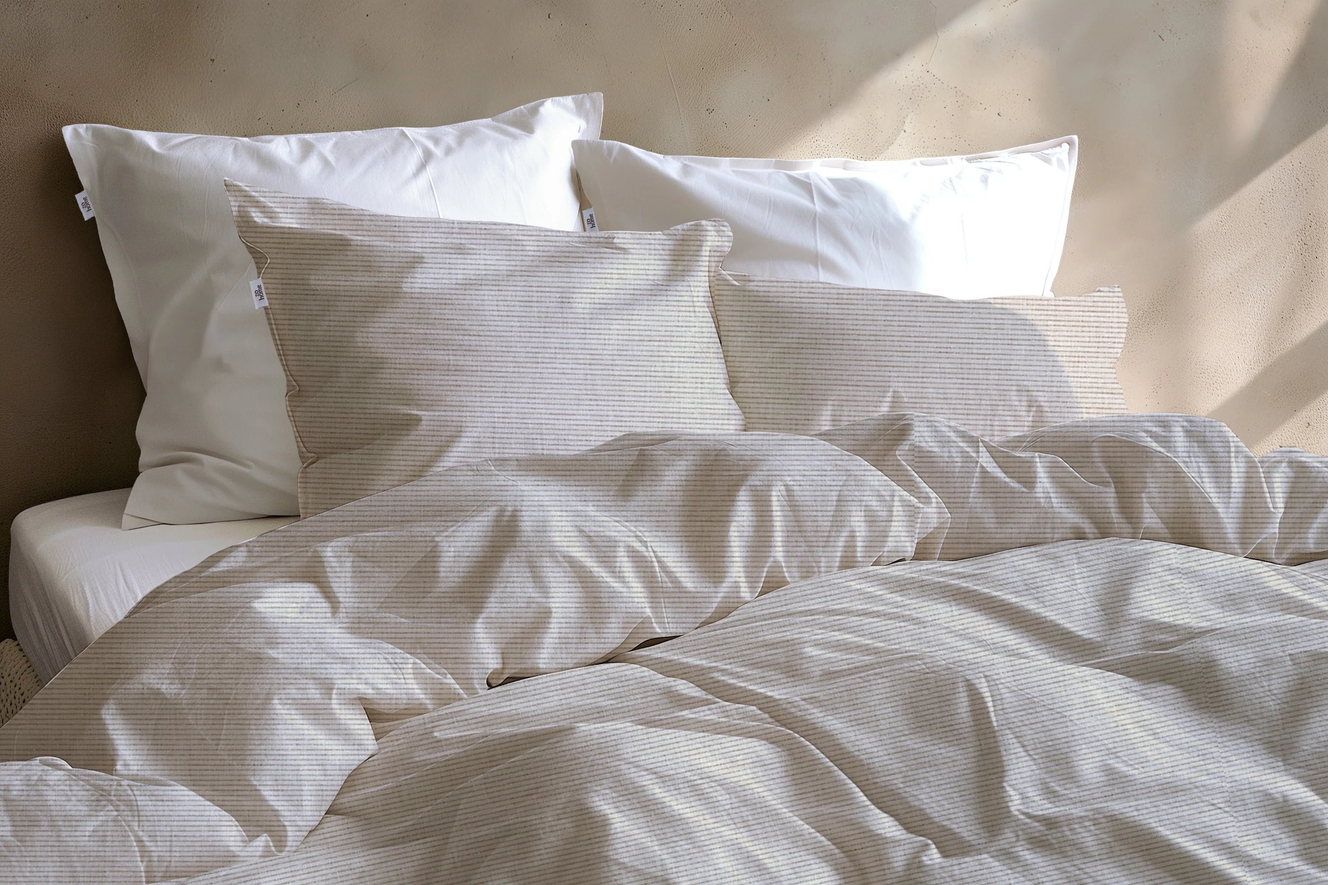 Zo Home Dekbedovertrek Katoen Striscia di Lino - Sandy Beige