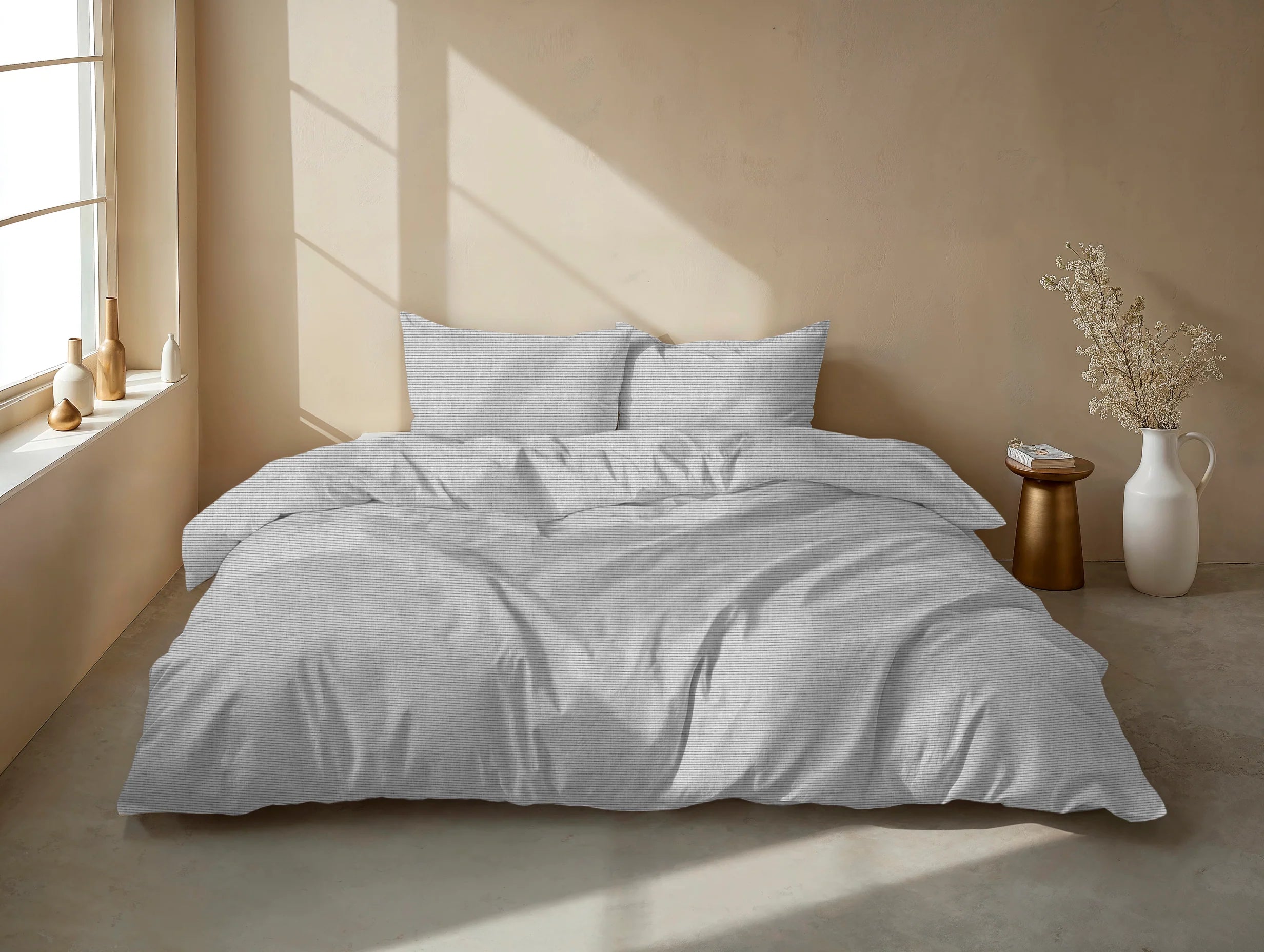Zo Home Dekbedovertrek Katoen Striscia di Lino - Dove Grey