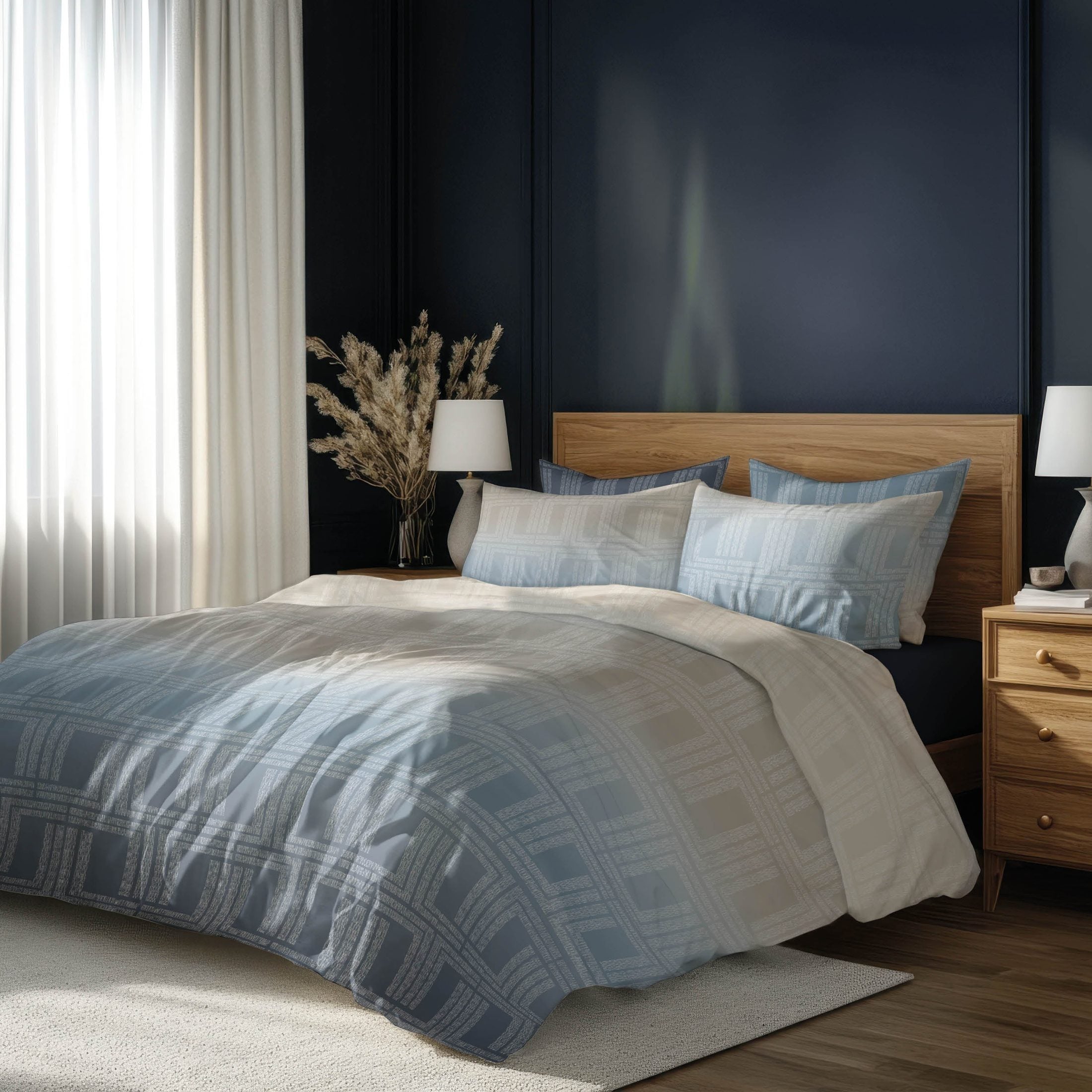 Satin d'Or Dekbedovertrek Satijn Albenga Blauw / Beige