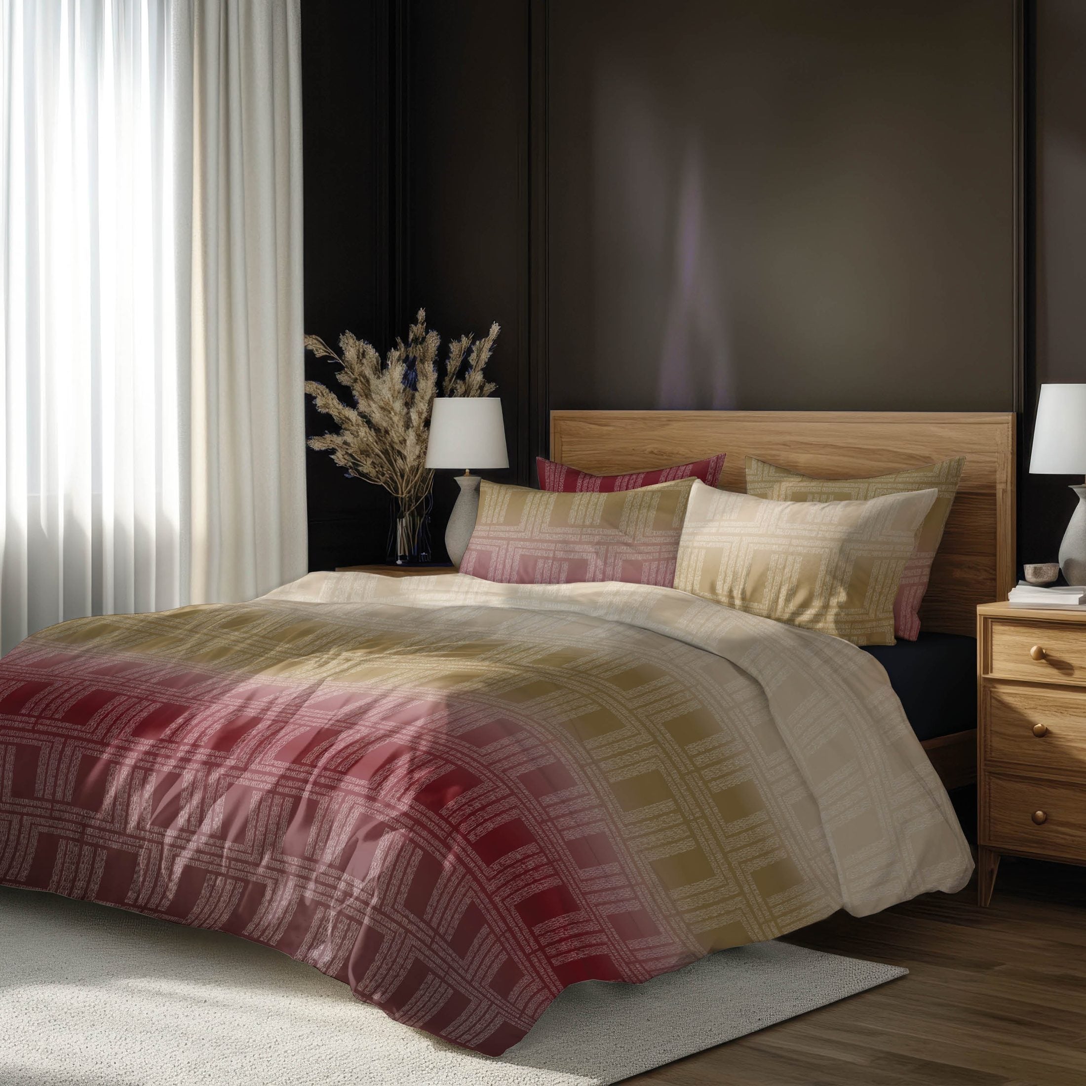 Satin d'Or Dekbedovertrek Satijn Albenga Bordo / Gold