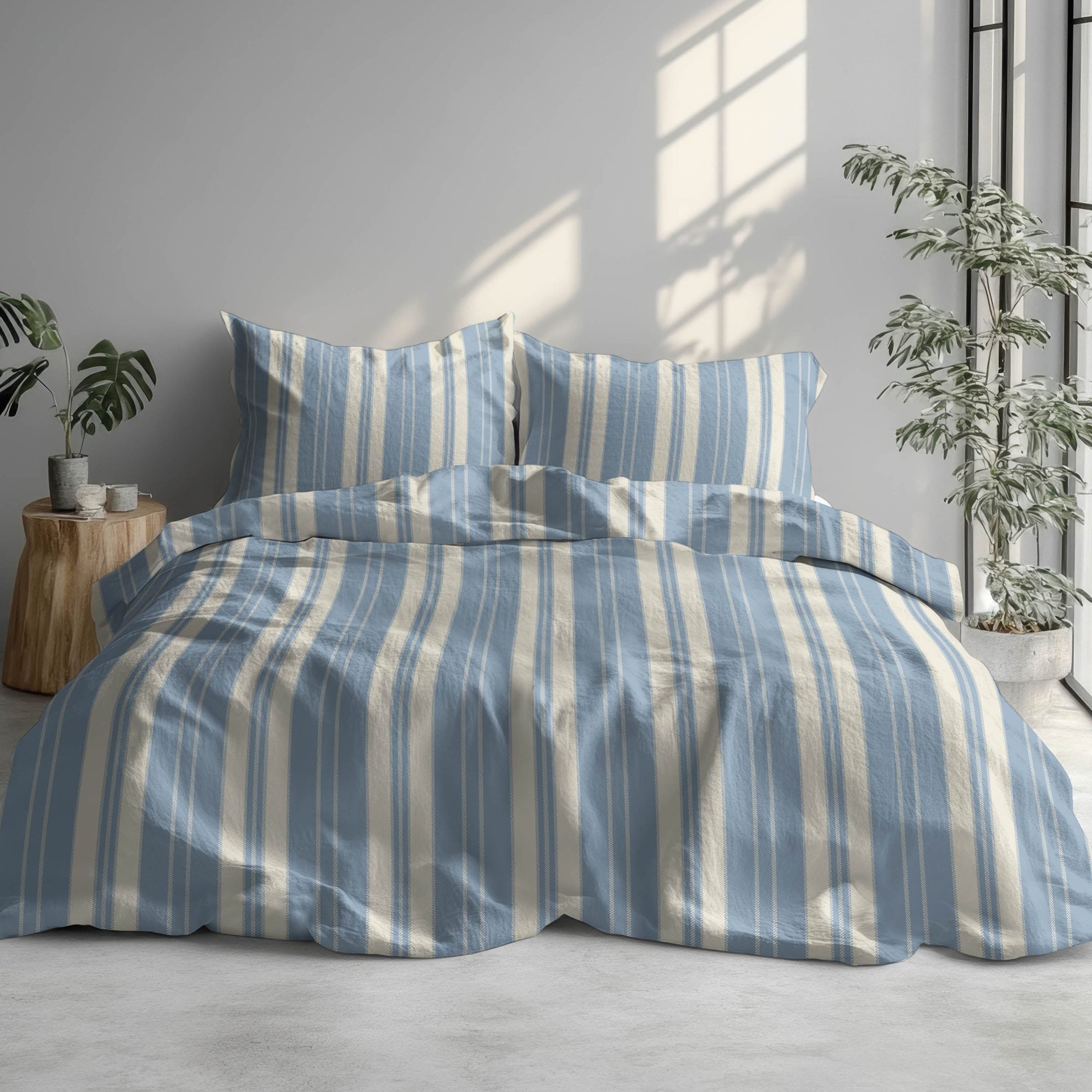 Romanette Dekbedovertrek Flanel Nendaz Beige/Blauw