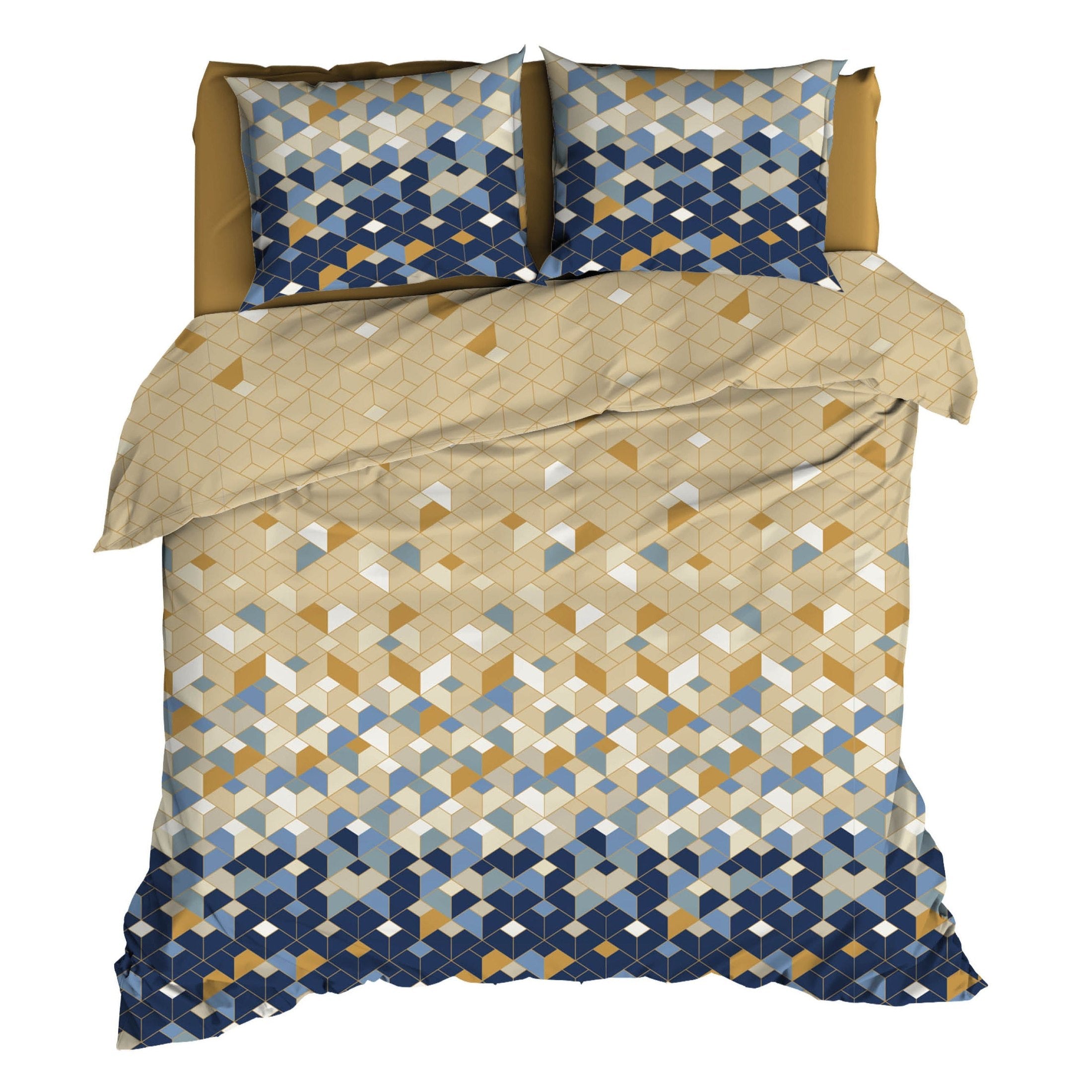 Satin d'Or Dekbedovertrek Satijn Scoop - Blauw/Beige