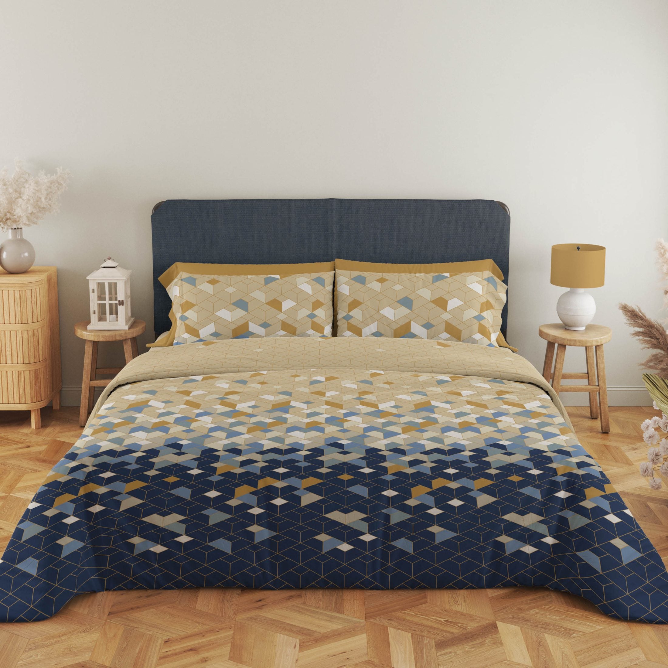 Housse de couette Satin d'Or Satin Scoop - Bleu/Beige