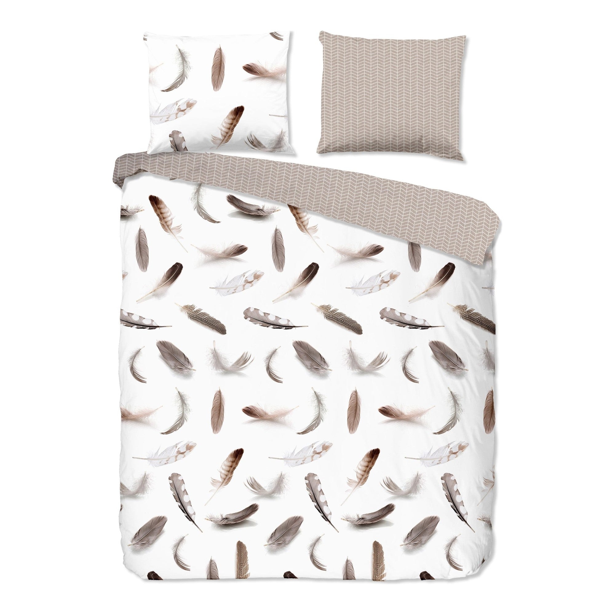 Good Morning dekbedovertrek flanel Feathers, White