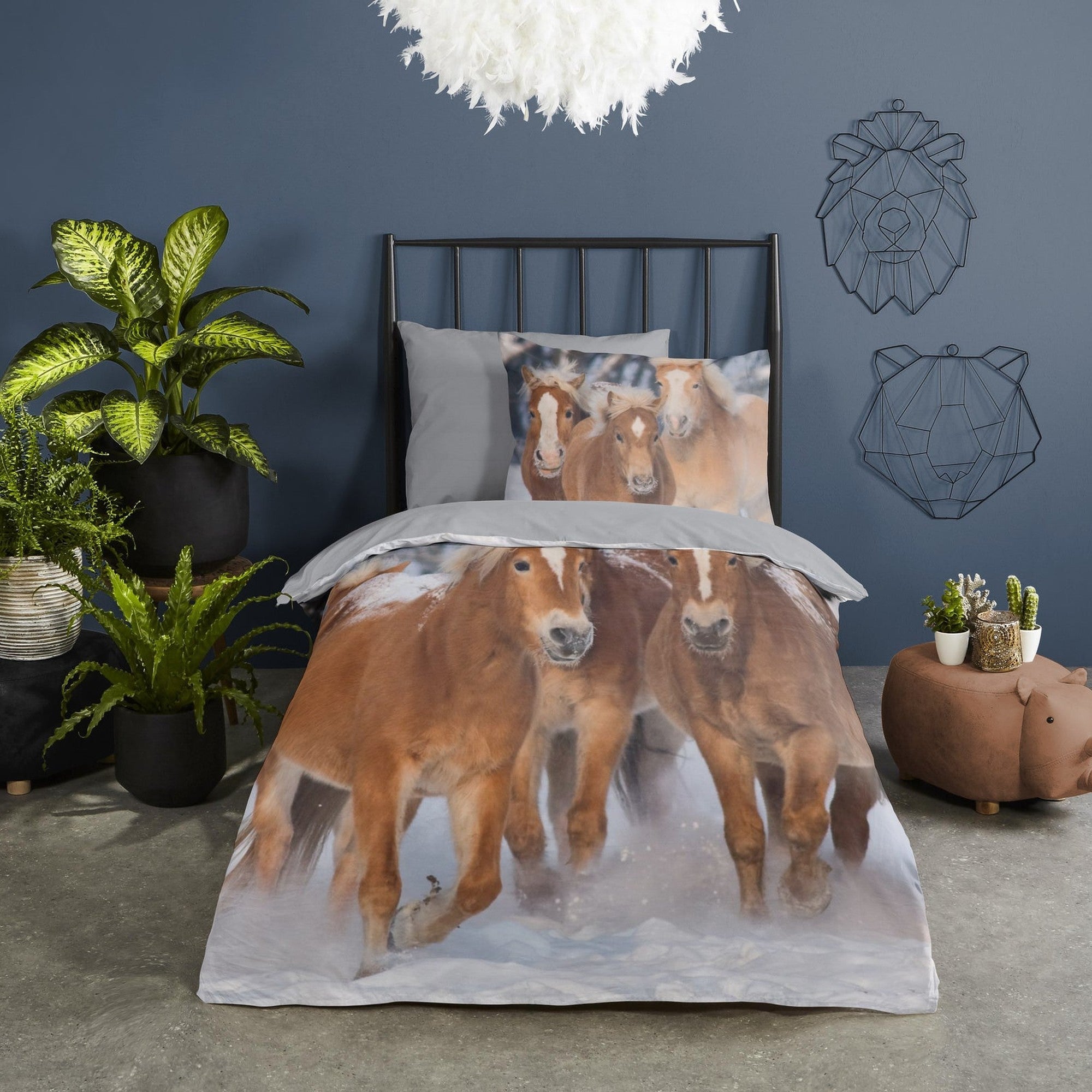 Good Morning Dekbedovertrek Flanel Happy Horses Multi