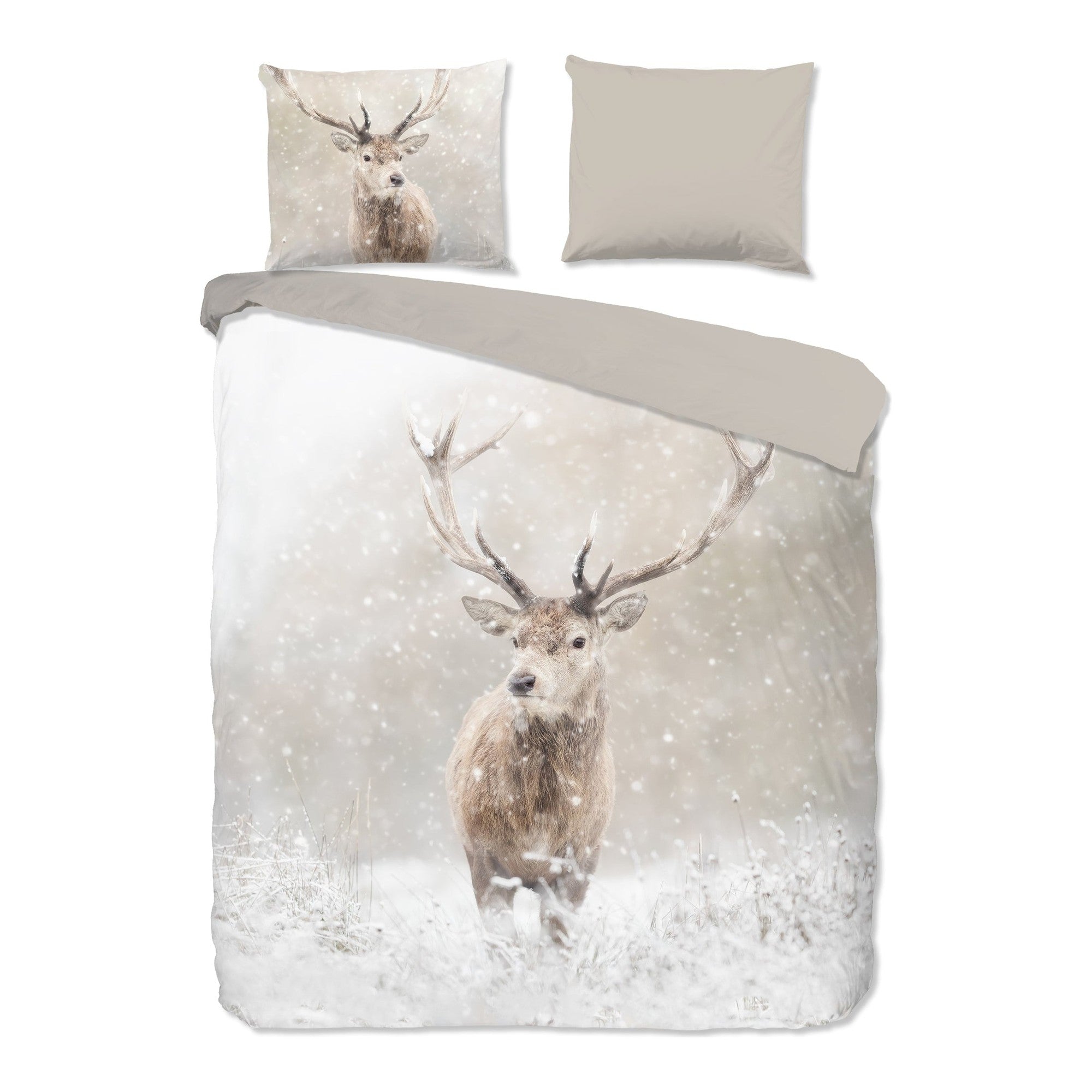 Good Morning dekbedovertrek flanel Snowydeer, Sand