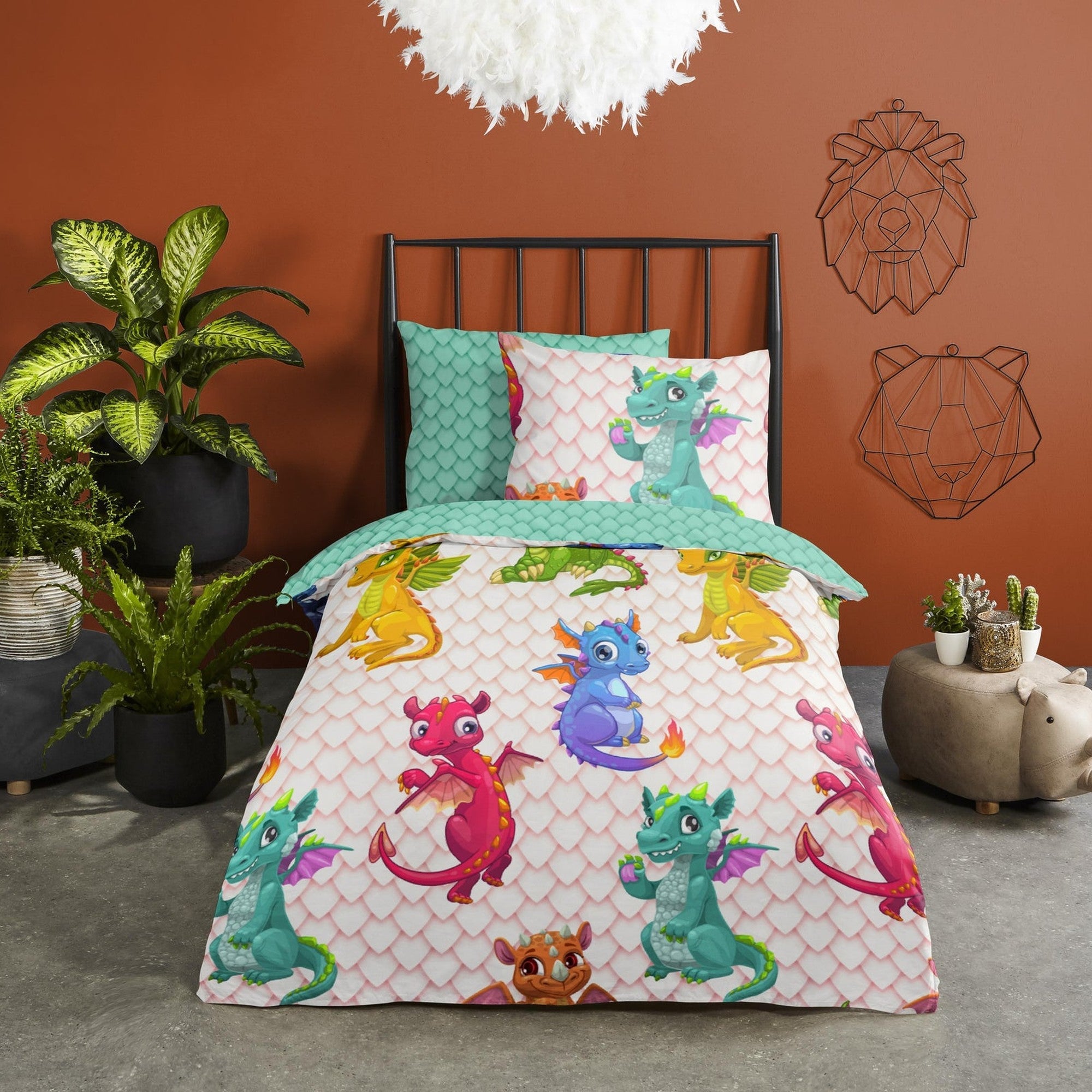Good Morning Housse de Couette Coton Dragons Multi