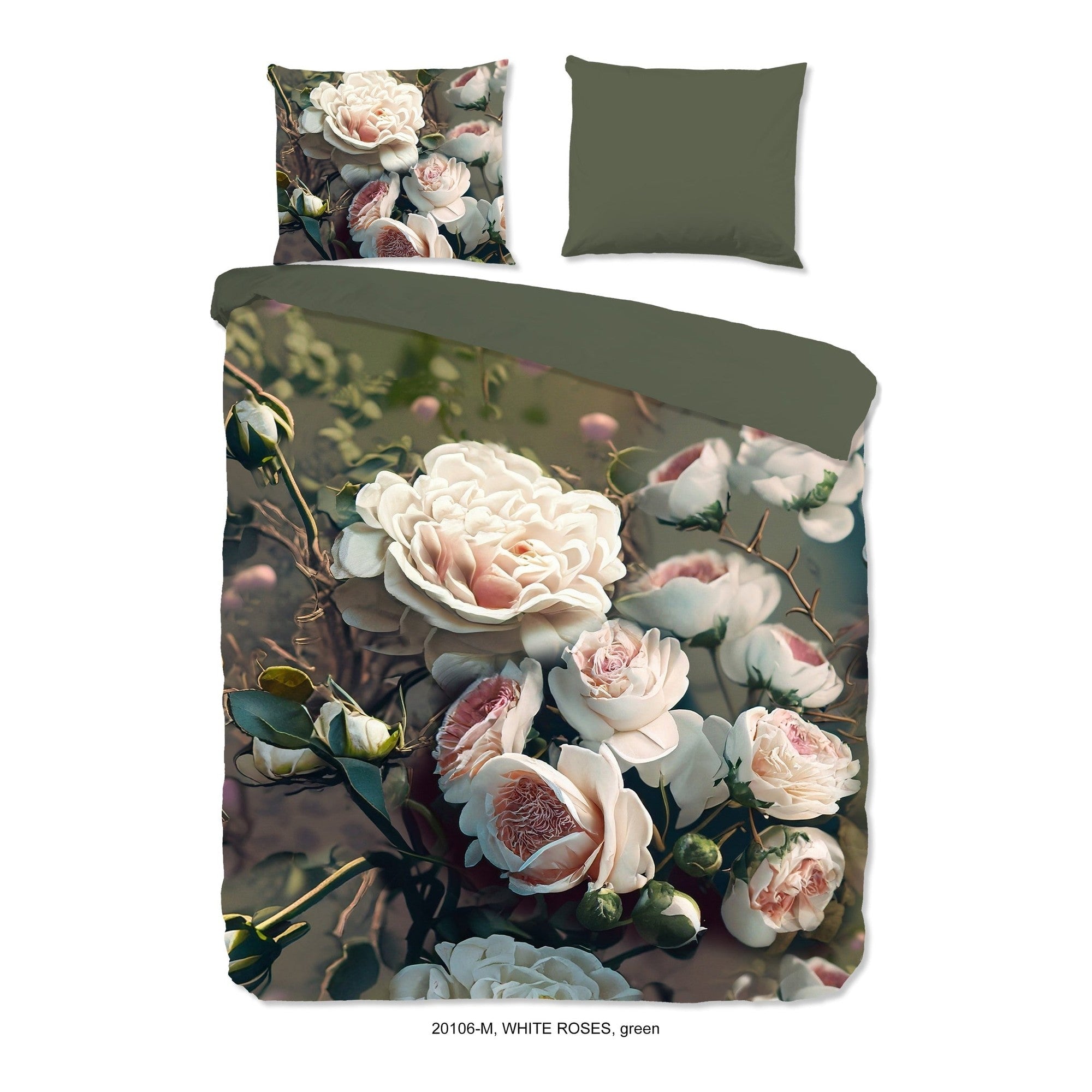 Pure dekbedovertrek Microfiber White Roses, Green
